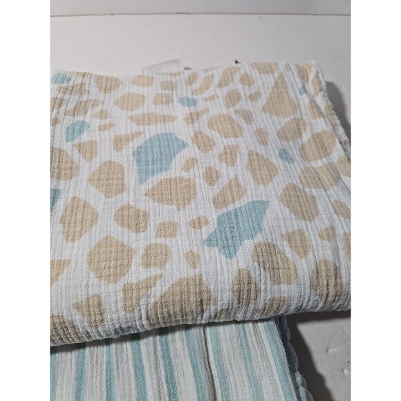 Lot of 2 Swaddlers Aden & Anais Baby Blanket Blue/Green Striped & Giraffe Print - Picture 2 of 5
